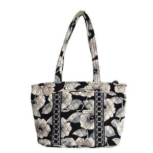 Vera Bradley Camellia Tote Quilted Floral Black White Shoulder Bag Large